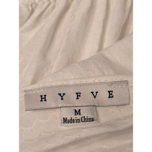 Hyfve White Romper Ruched Shoulders Tassel Ties Pockets Lined V-Neck Boho Chic M - Picture 13 of 13